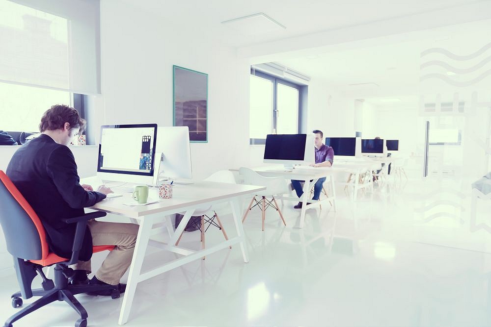 startup business, software developer working on computer at modern office