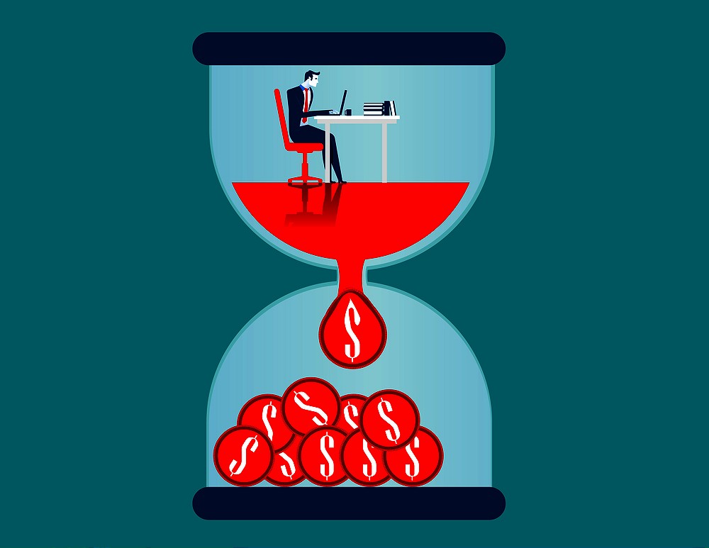 Time is money. Businessman working. Concept business illustration. Vector flat